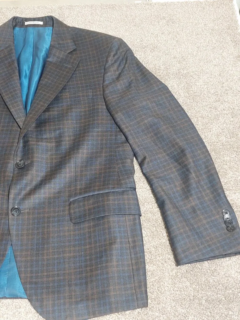 Peter Millar Men's 100% Wool Gingham Check Blazer Sport Coat grey size 40S